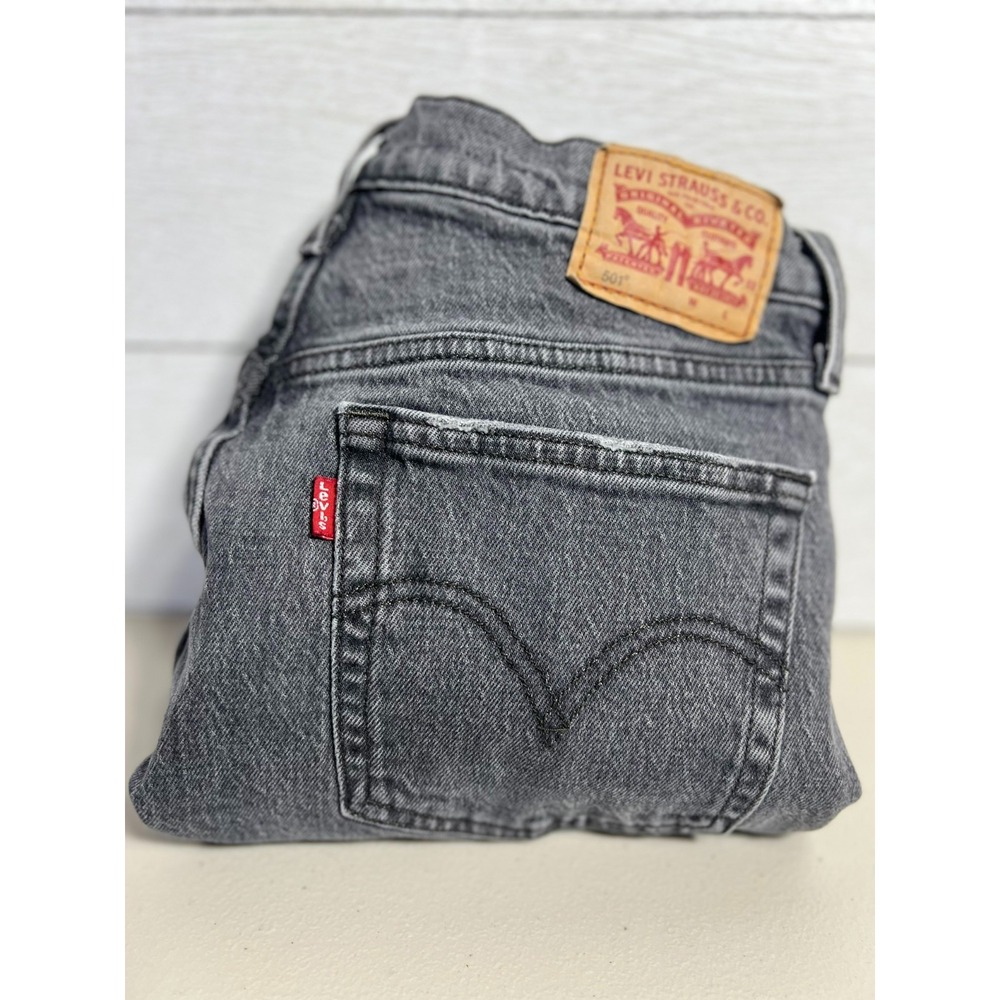 Levi's 501 Button fly Black Denim Jeans 27x28 (28x27) Skinny Taper Raw Hem